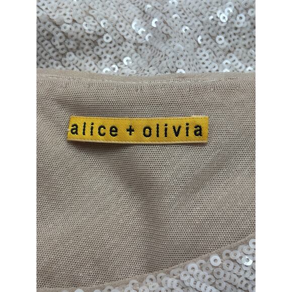 Alice + Olivia Sequin Shift Dress Cream Blush Nude Champagne XS Mini Sleeveless - Picture 4 of 11